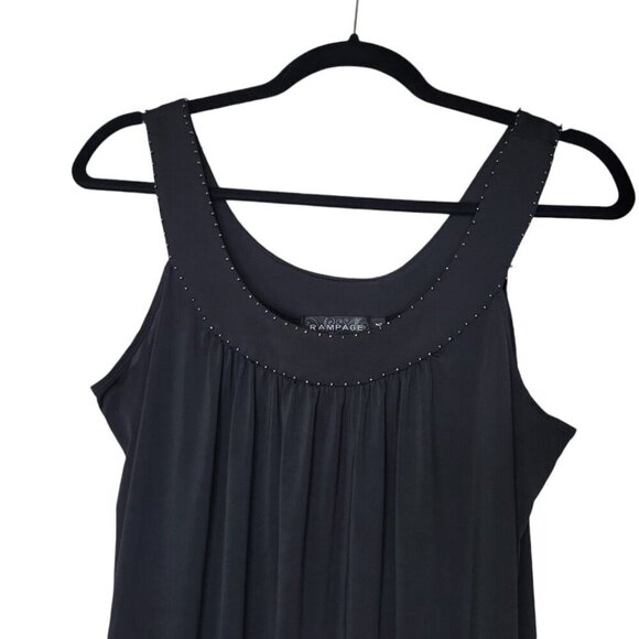 Vintage 90s Y2k Rampage Top Womens M Black Beaded Flowy Sleeveless Silky Feel - Picture 2 of 6